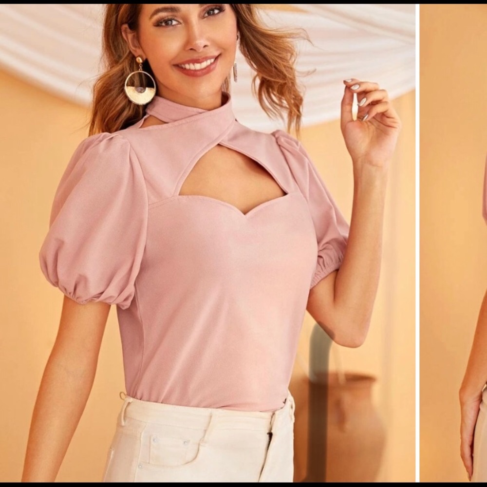 SHEIN Crisscross Neck Puffy Sleeve Top